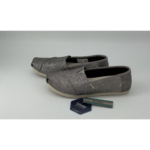TOMS Silver Glitter Alpargata Slip On Shoes Women's Size 6 - Picture 1 of 10